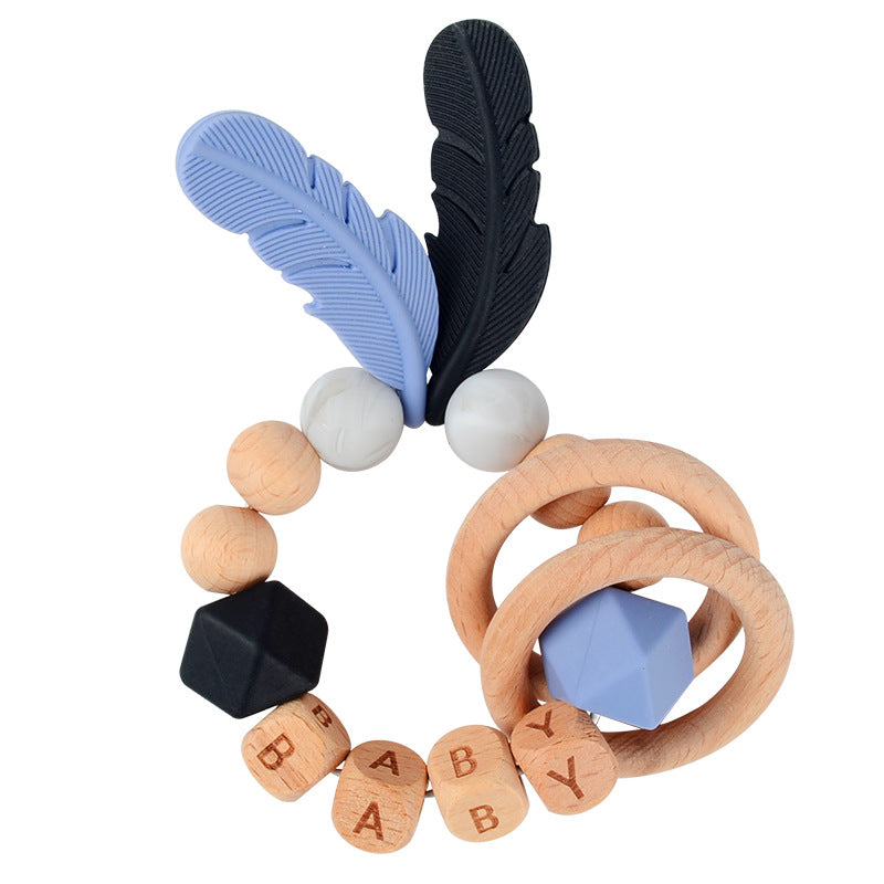 Wholesale Baby Wooden Teether Bracelet Rattle Silicone Bead Micro Stick TOY